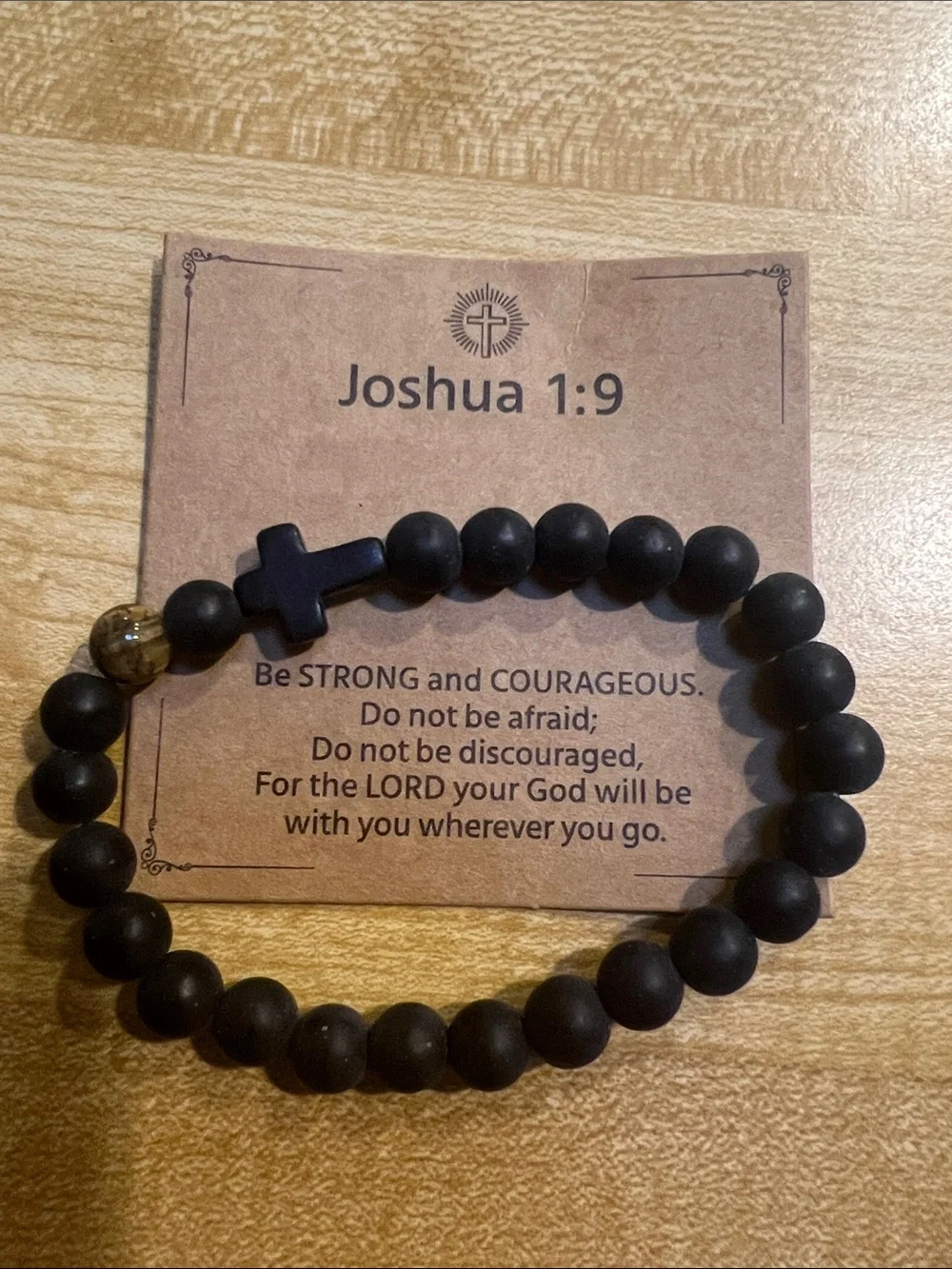 #2963**Matte Black Cross Bead Bracelet – Faith-Inspired Men's Accessory
